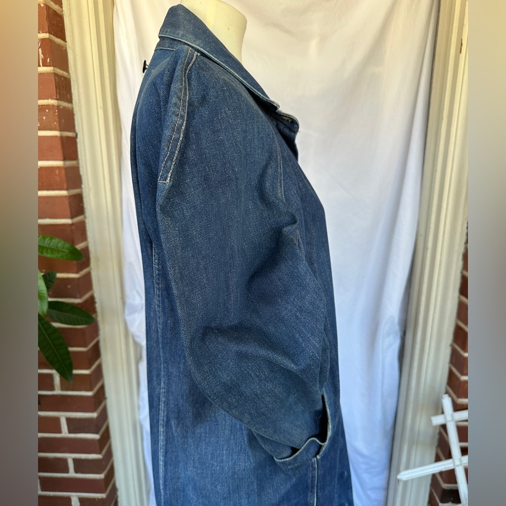 VINTAGE Norma Kamali 80s Denim Coat Dress Sz L - Picture 4 of 9